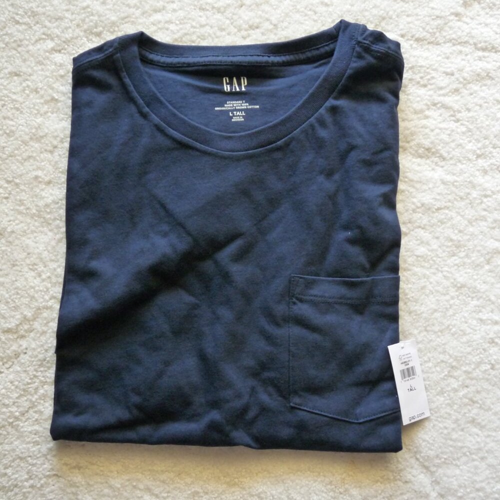 Gap Pocket Navy Classic Cotton Blank LT Large Tall T-Shirt NWT